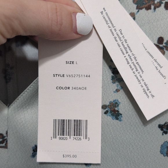 Vince Sage Green Floral Bias Satin Slip Dress Aloe Size Large New - Picture 4 of 10